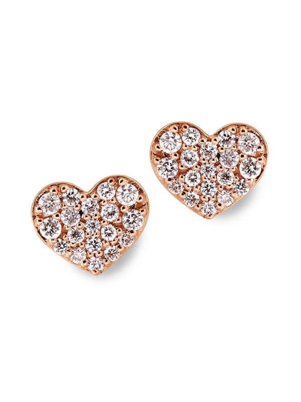 ORECCHINI A CUORE IN ORO ROSA 18KT CON PAVE' DI DIAMANTI