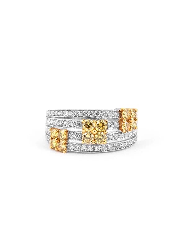 ANELLO IN ORO BIANCO 18KT CON DIAMANTI E DIAMANTI FANCY YELLOW