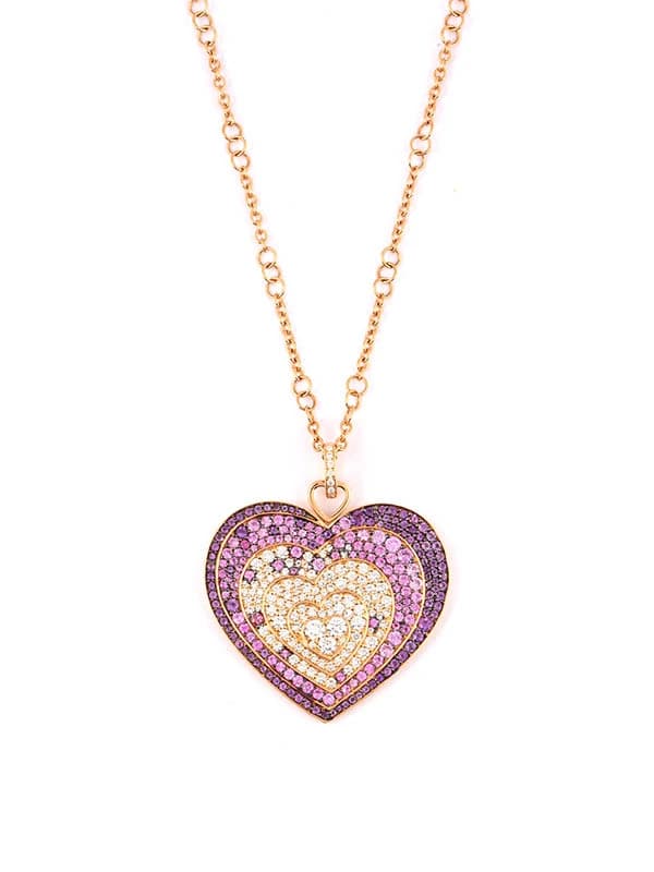 GIROCOLLO IN ORO ROSA 18KT CON CUORE DI DIAMANTI ZAFFIRI E AMETISTA