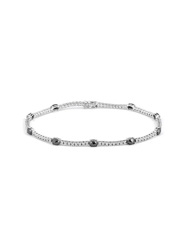 BRACCIALE TENNIS IN ORO BIANCO 18KT CON DIAMANTI E DIAMANTI NERI