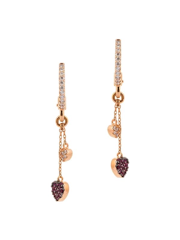 ORECCHINI IN ORO ROSA 18KT CUORE CON RUBINI E DIAMANTI