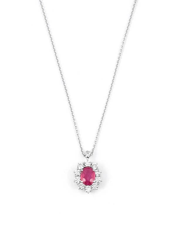 GIROCOLLO IN ORO BIANCO 18KT CON RUBINO E DIAMANTI