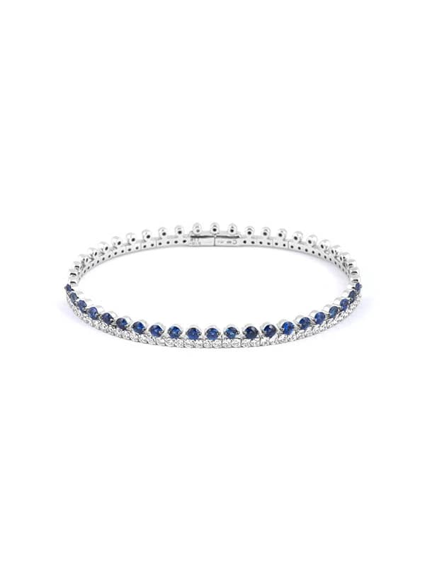 BRACCIALE RIGIDO A MOLLA IN ORO BIANCO 18KT CON DIAMANTI E ZAFFIRI BLU