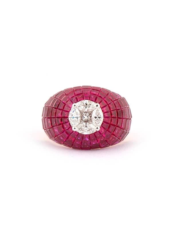 ANELLO IN ORO ROSA 18KT CON DIAMANTI E RUBINI
