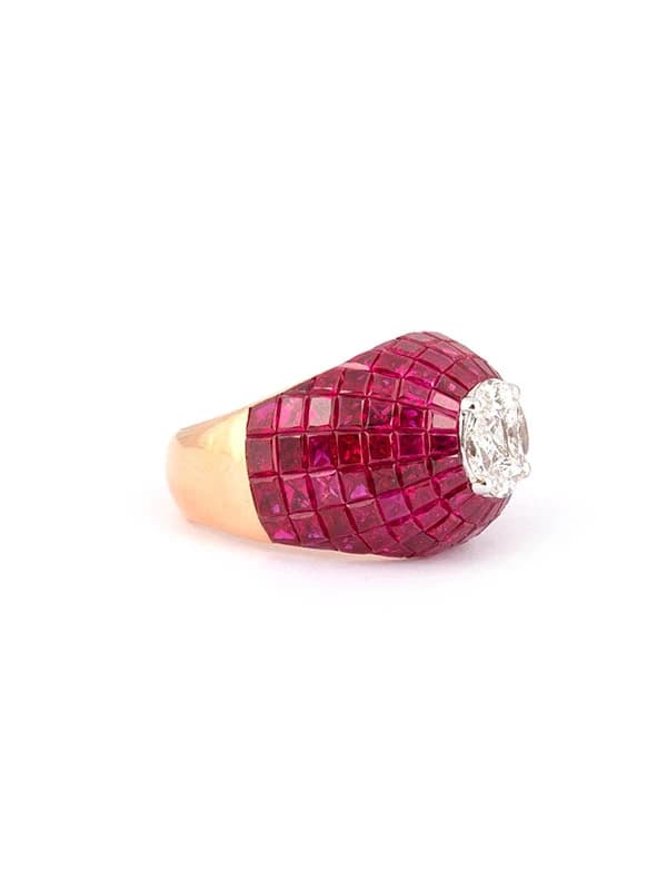 ANELLO IN ORO ROSA 18KT CON DIAMANTI E RUBINI