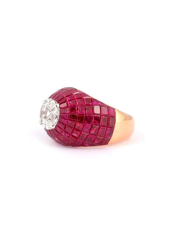 ANELLO IN ORO ROSA 18KT CON DIAMANTI E RUBINI