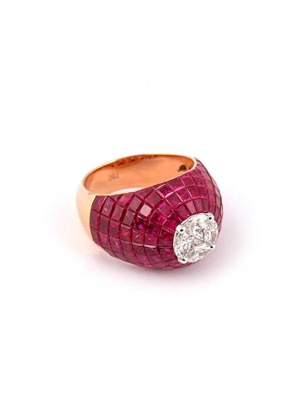 ANELLO IN ORO ROSA 18KT CON DIAMANTI E RUBINI