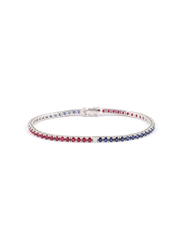 BRACCIALE TENNIS BICOLORE CON ZAFFIRI BLU RUBINI E DIAMANTI BIANCHI