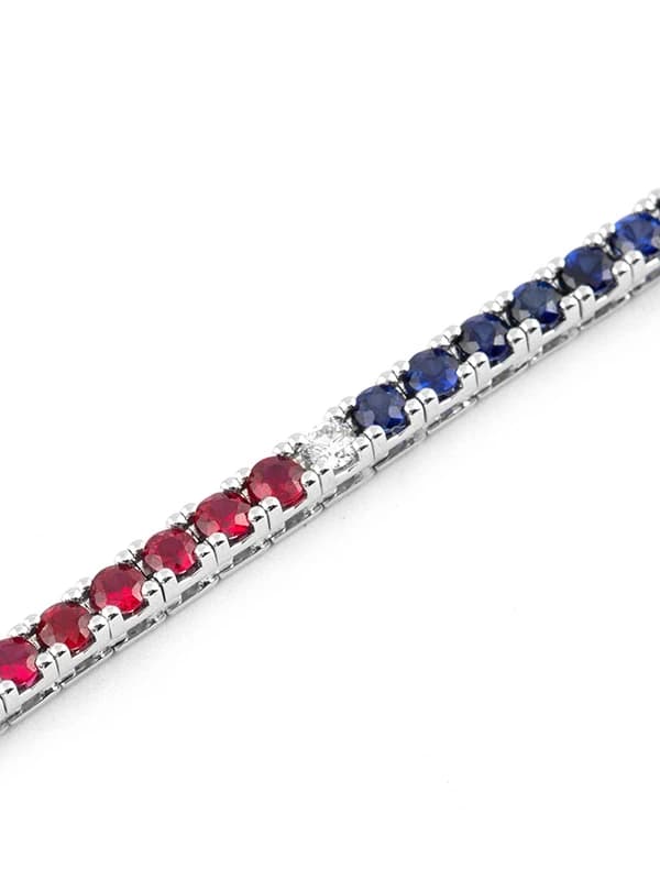 BRACCIALE TENNIS BICOLORE CON ZAFFIRI BLU RUBINI E DIAMANTI BIANCHI