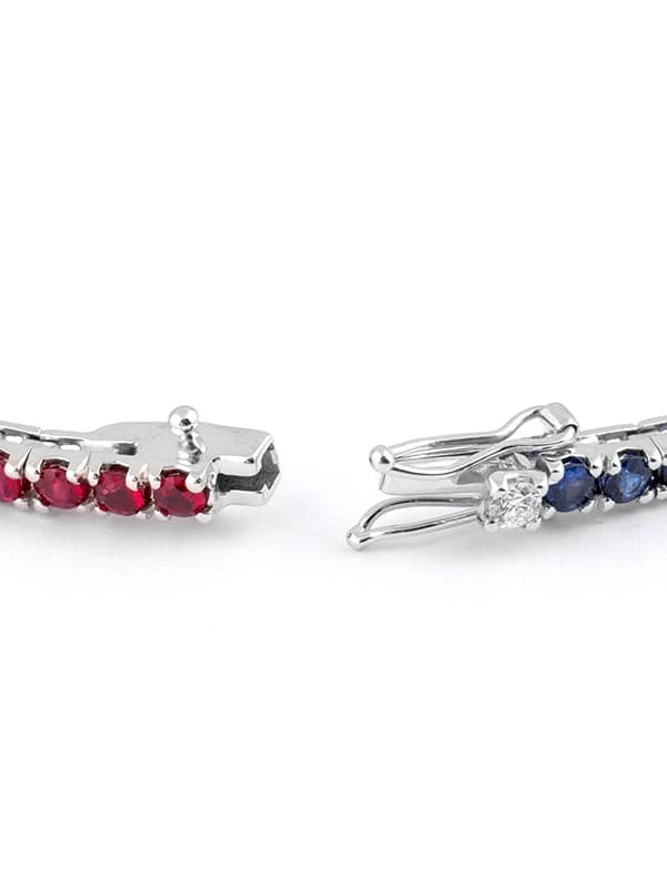 BRACCIALE TENNIS BICOLORE CON ZAFFIRI BLU RUBINI E DIAMANTI BIANCHI