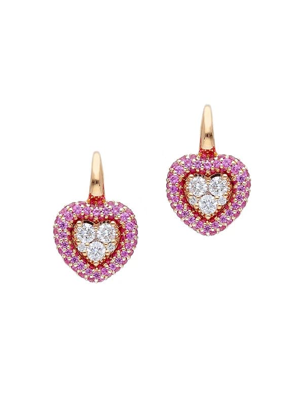 ORECCHINI IN ORO ROSA 18KT CUORE CON DIAMANTI E ZAFFIRI ROSA
