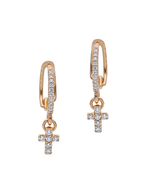 ORECCHINI IN ORO ROSA 18KT CROCE CON DIAMANTI