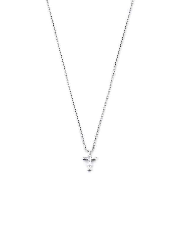 GIROCOLLO IN ORO BIANCO 18KT CROCE CON DIAMANTI BAGUETTE