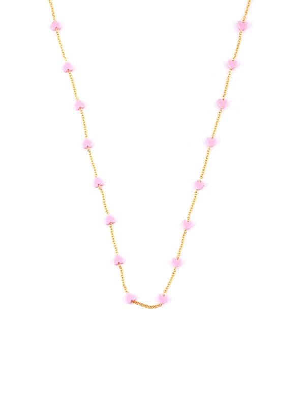 GIROCOLLO IN ORO GIALLO 18KT CON CUORI IN RESINA ROSA