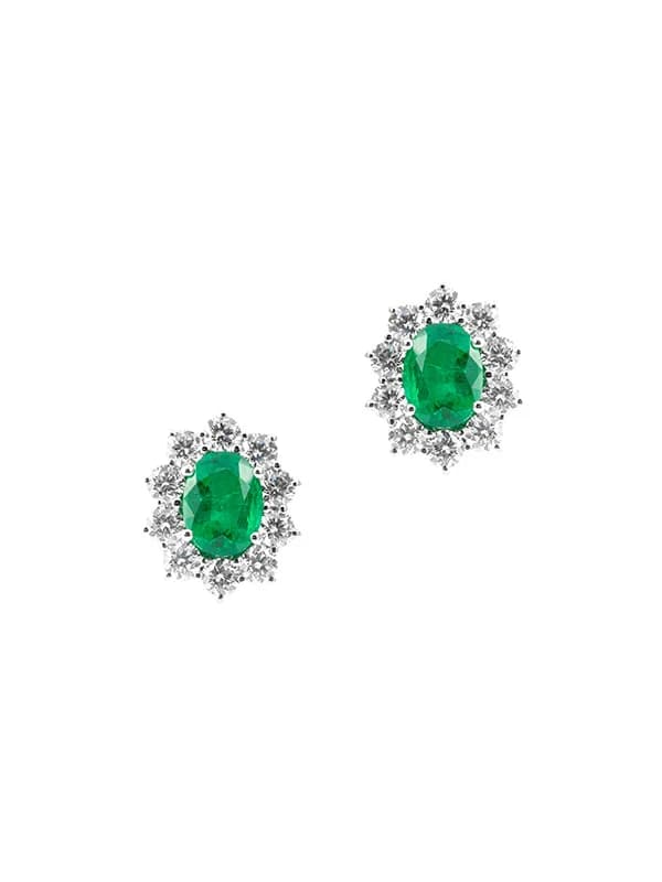 ORECCHINI LOBO IN ORO BIANCO 18KT CON DIAMANTI E SMERALDI