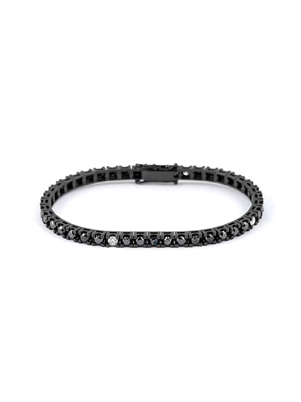 BRACCIALE TENNIS IN ORO BIANCO 18KT BRUNITO CON DIAMANTI NERI E DIAMANTI BIANCHI