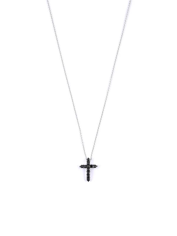 GIROCOLLO IN ORO BIANCO 18KT CON CROCE DI DIAMANTI NERI