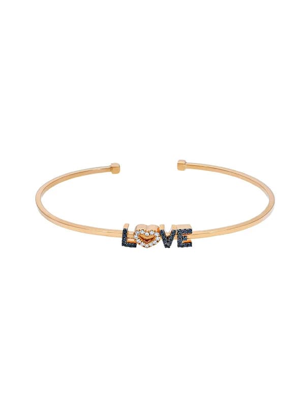 BRACCIALE RIGIDO APERTO IN ORO ROSA 18KT SCRITTA LOVE DI DIAMANTI BIANCHI E DIAMANTI NERI
