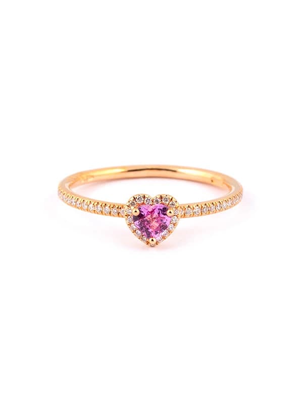 ANELLO IN ORO ROSA 18KT CUORE DI ZAFFIRO ROSA E DIAMANTI