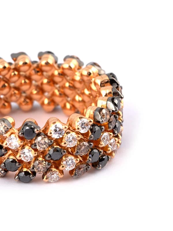 SERAFINO CONSOLI ANELLO MULTIMISURA IN ORO ROSA 18KT DIAMANTI BIANCHI NERI E BROWN RMS 5F4RBGWDBDBRD
