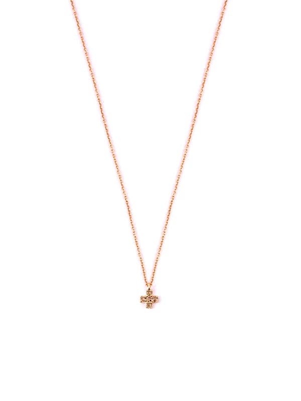 GIROCOLLO IN ORO ROSA 18KT CROCE DI DIAMANTI BROWN