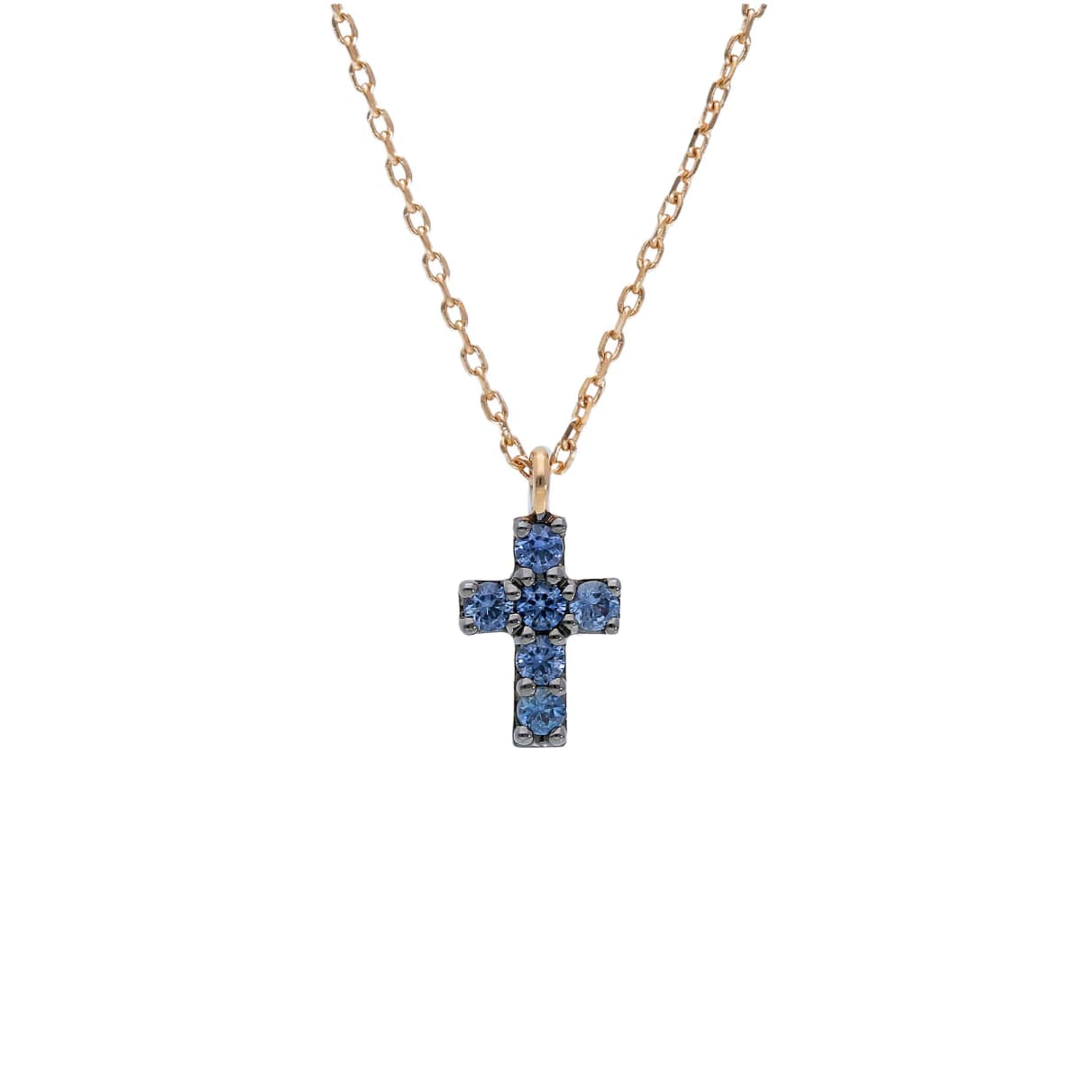 GIROCOLLO IN ORO ROSA 18KT CON CROCE DI ZAFFIRI BLU