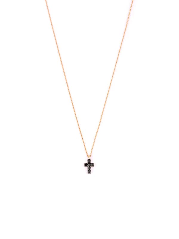 GIROCOLLO IN ORO ROSA 18KT CROCE DI DIAMANTI NERI