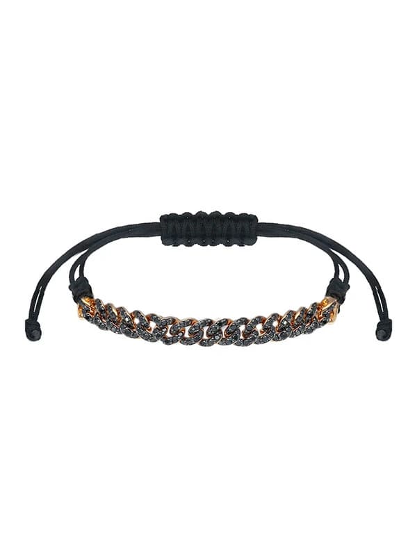 BRACCIALE CORDINO E GROUMETTE IN ORO ROSA 18KT CON DIAMANTI NERI