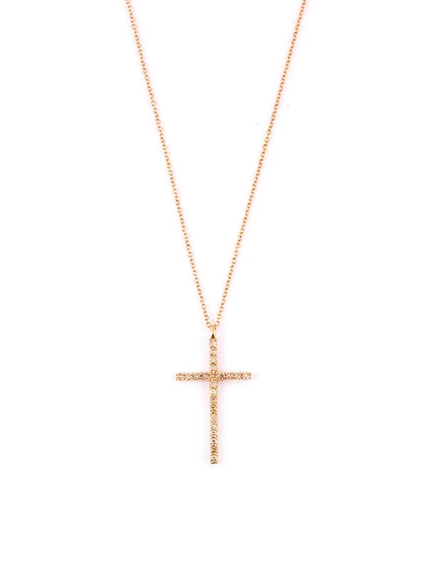 GIROCOLLO IN ORO ROSA 18KT CROCE DI DIAMANTI BROWN