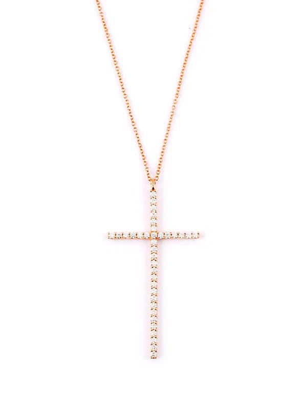 GIROCOLLO IN ORO ROSA 18KT CROCE DI DIAMANTI BIANCHI