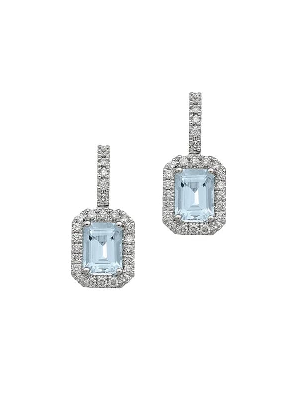 ORECCHINI IN ORO BIANCO 18KT CON ACQUA MARINA OTTAGONALE E DIAMANTI