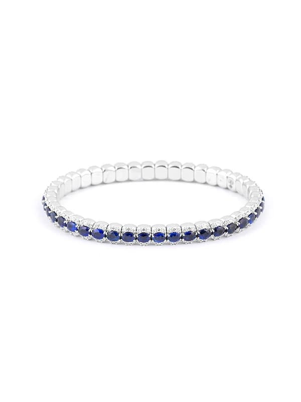 BRACCIALE TENNIS ELASTICO IN ORO BIANCO 18KT CON ZAFFIRI BLU E DIAMANTI