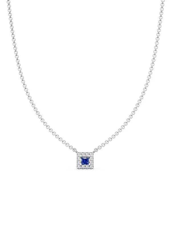 GIROCOLLO IN ORO BIANCO 18KT CON ZAFFIRO BLU TAGLIO PRINCESS E DIAMANTI