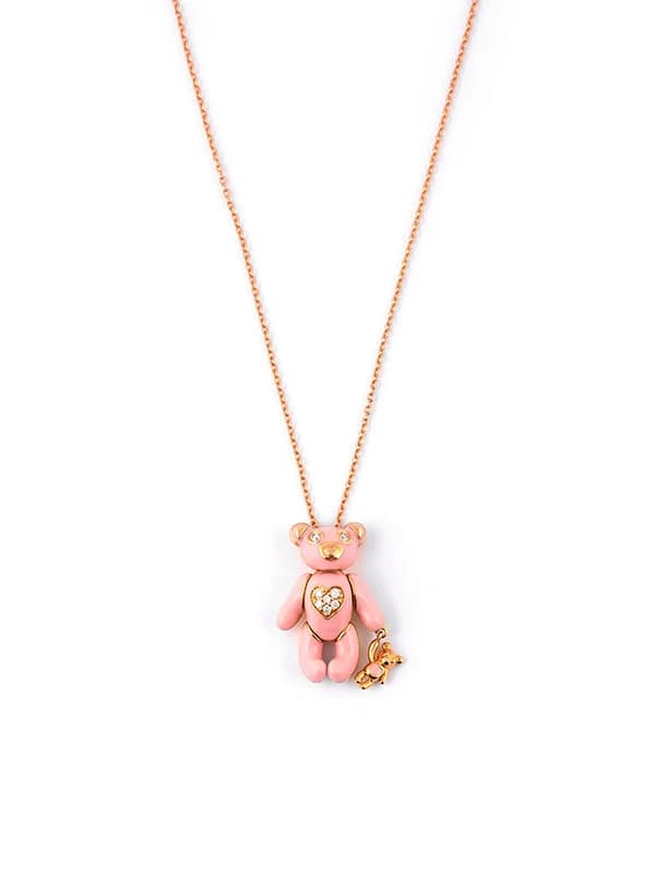 GIROCOLLO IN ORO ROSA 18KT CON ORSETTO ROSA SMALTATO E DIAMANTI BIANCHI