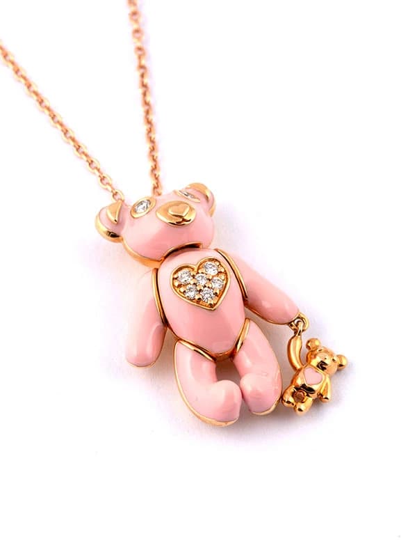 GIROCOLLO IN ORO ROSA 18KT CON ORSETTO ROSA SMALTATO E DIAMANTI BIANCHI
