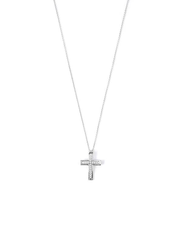 GIROCOLLO IN ORO BIANCO 18KT CROCE DI DIAMANTI