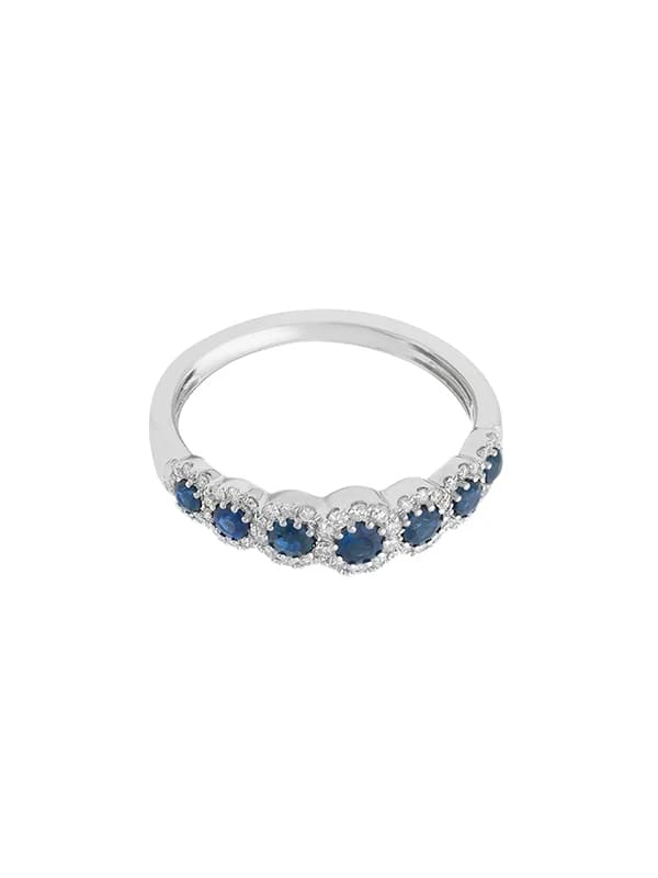 ANELLO IN ORO BIANCO 18KT CON DIAMANTI E ZAFFIRI BLU A SCALARE