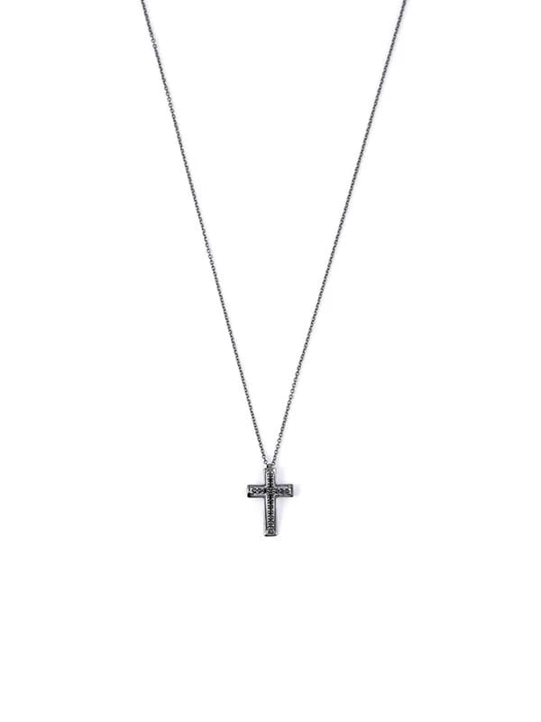 GIROCOLLO IN ORO BIANCO BRUNITO 18KT CROCE DI DIAMANTI NERI