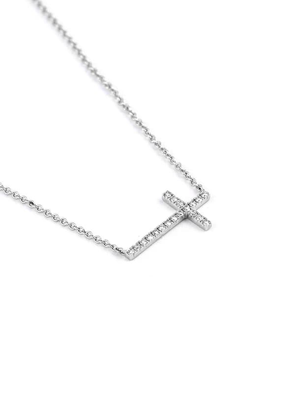 GIROCOLLO IN ORO BIANCO 18KT CROCE DI DIAMANTI