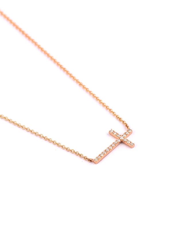 GIROCOLLO IN ORO ROSA 18KT CROCE DI DIAMANTI