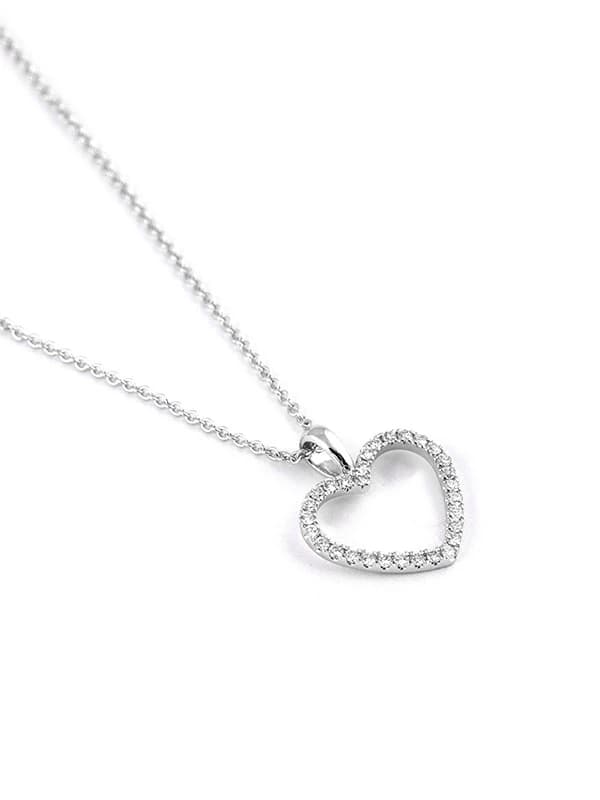 GIROCOLLO IN ORO BIANCO 18KT CUORE VUOTO CON DIAMANTI