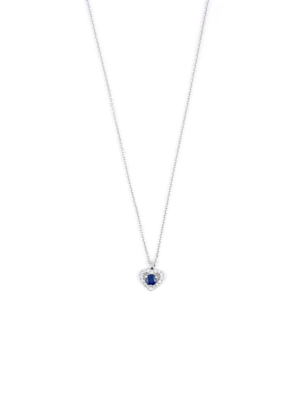 GIROCOLLO IN ORO BIANCO 18KT CON ZAFFIRO BLU TAGLIO CUORE E DIAMANTI