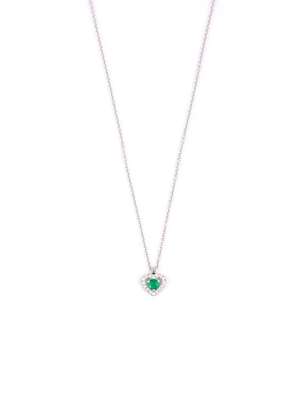 GIROCOLLO IN ORO BIANCO 18KT CON SMERALDO TAGLIO CUORE E DIAMANTI