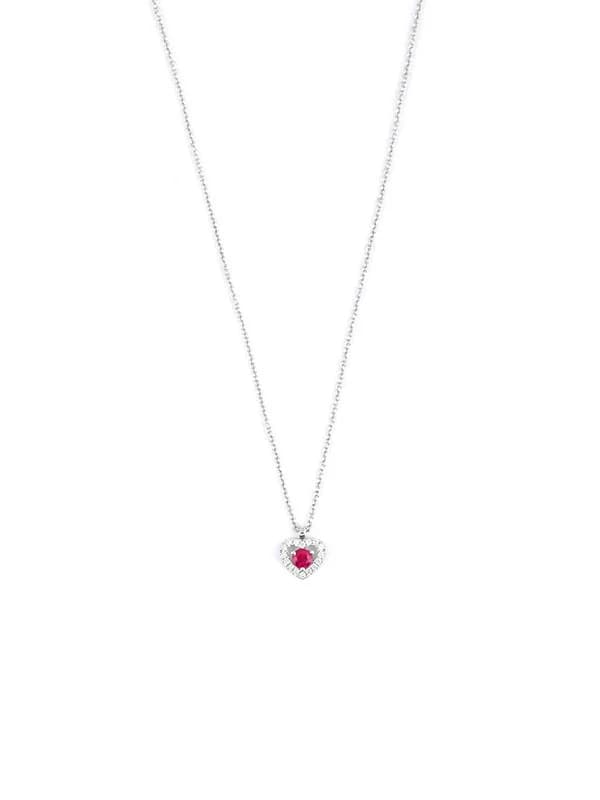GIROCOLLO IN ORO BIANCO 18KT CON RUBINO TAGLIO CUORE E DIAMANTI