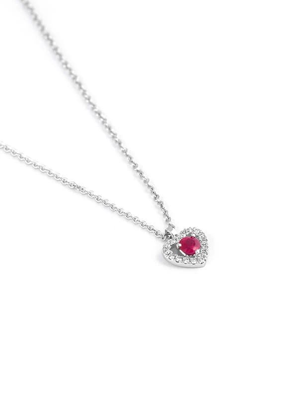 GIROCOLLO IN ORO BIANCO 18KT CON RUBINO TAGLIO CUORE E DIAMANTI