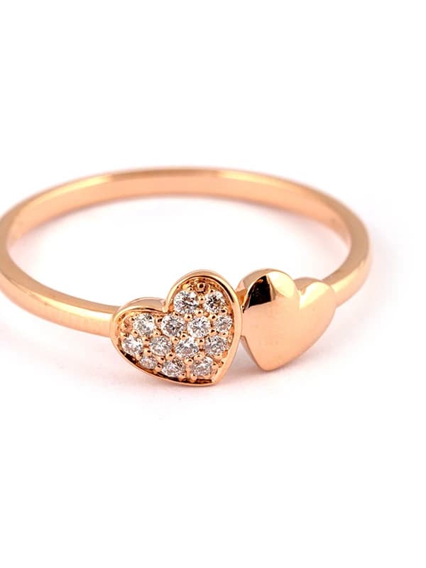 ANELLO IN ORO ROSA 18KT DUE CUORI CON DIAMANTI