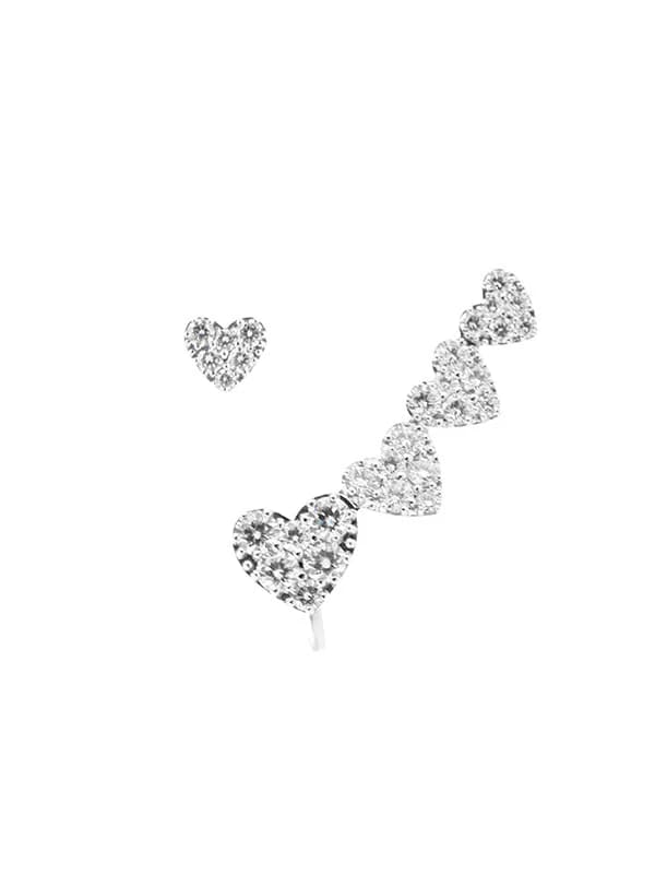 ORECCHINI EARCUFF IN ORO BIANCO 18KT CUORI CON DIAMANTI
