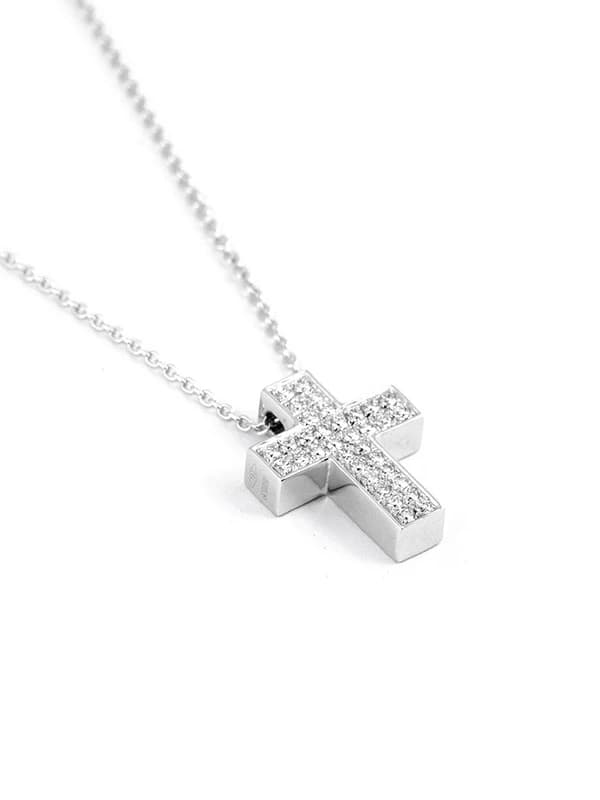 GIROCOLLO IN ORO BIANCO 18KT CROCE DI DIAMANTI