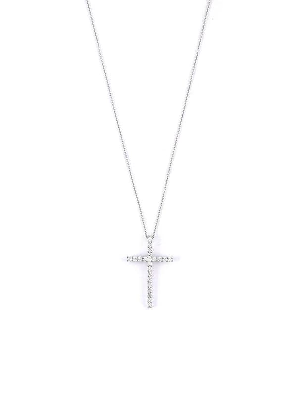 GIROCOLLO IN ORO BIANCO 18KT CROCE CON DIAMANTI