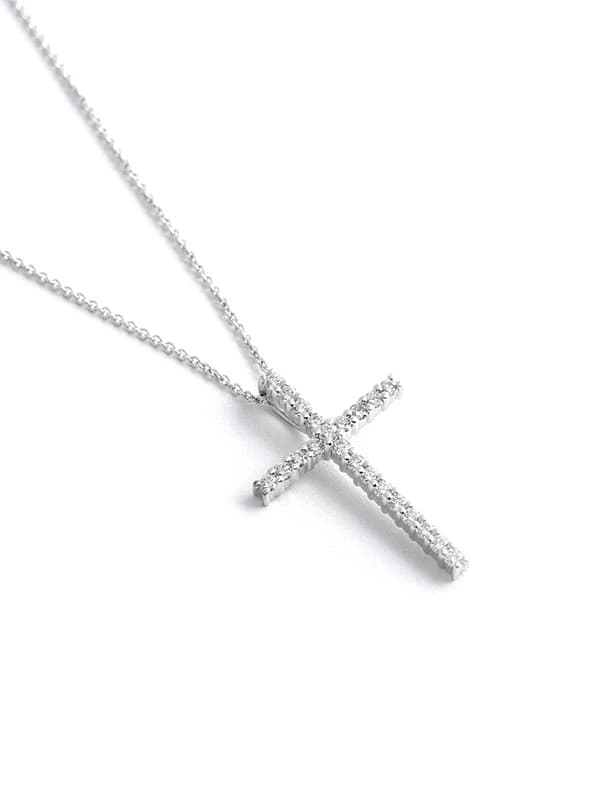 GIROCOLLO IN ORO BIANCO 18KT CROCE CON DIAMANTI